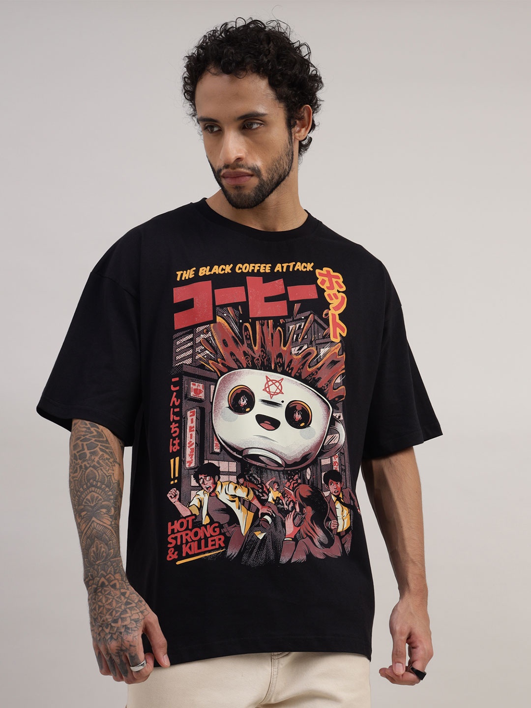 

THREADCURRY Men Printed Baggy T-shirt, Black