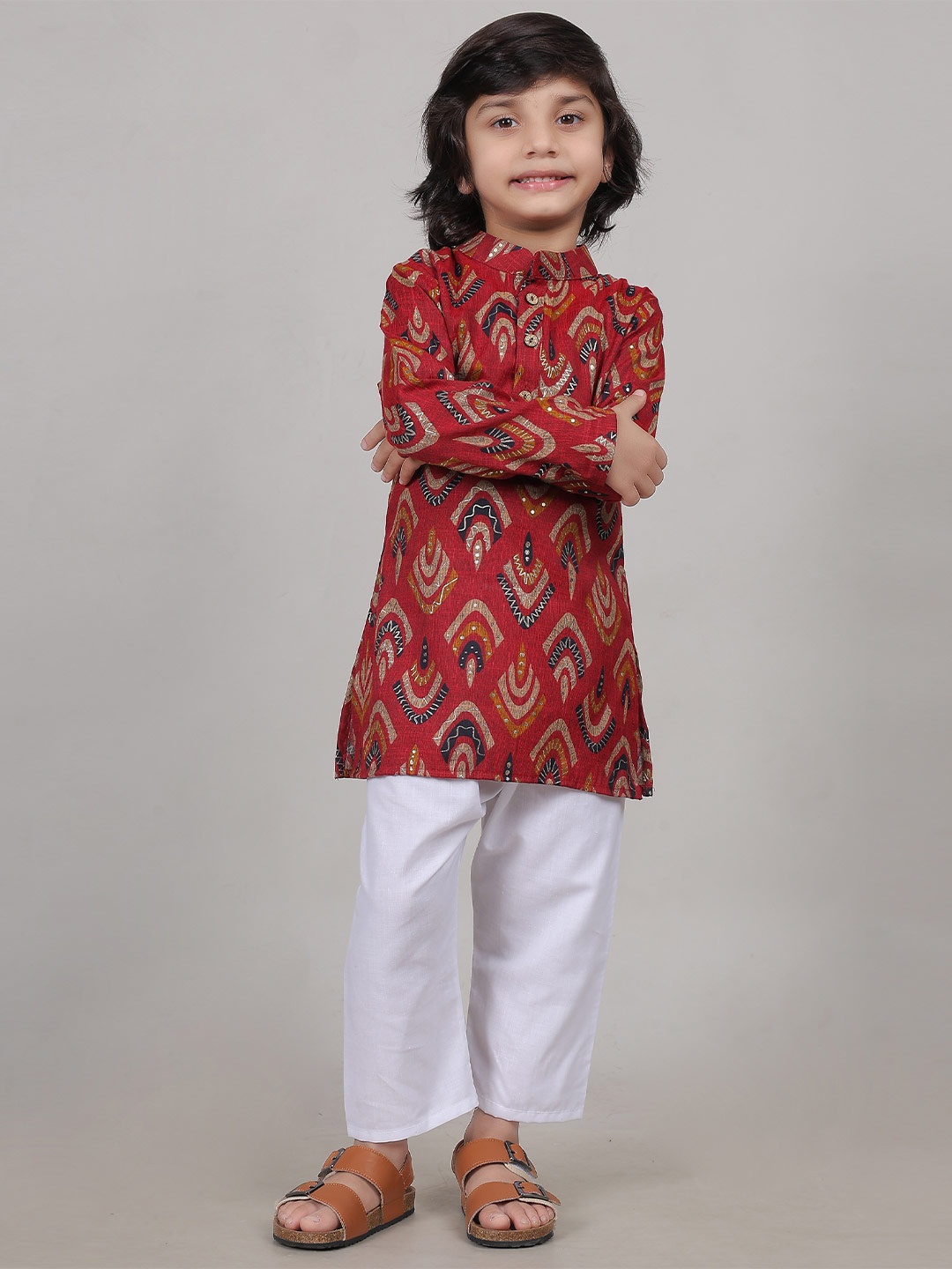 

AHC Unisex Kids Printed Regular Pure Cotton Kurta with Pyjamas, Maroon