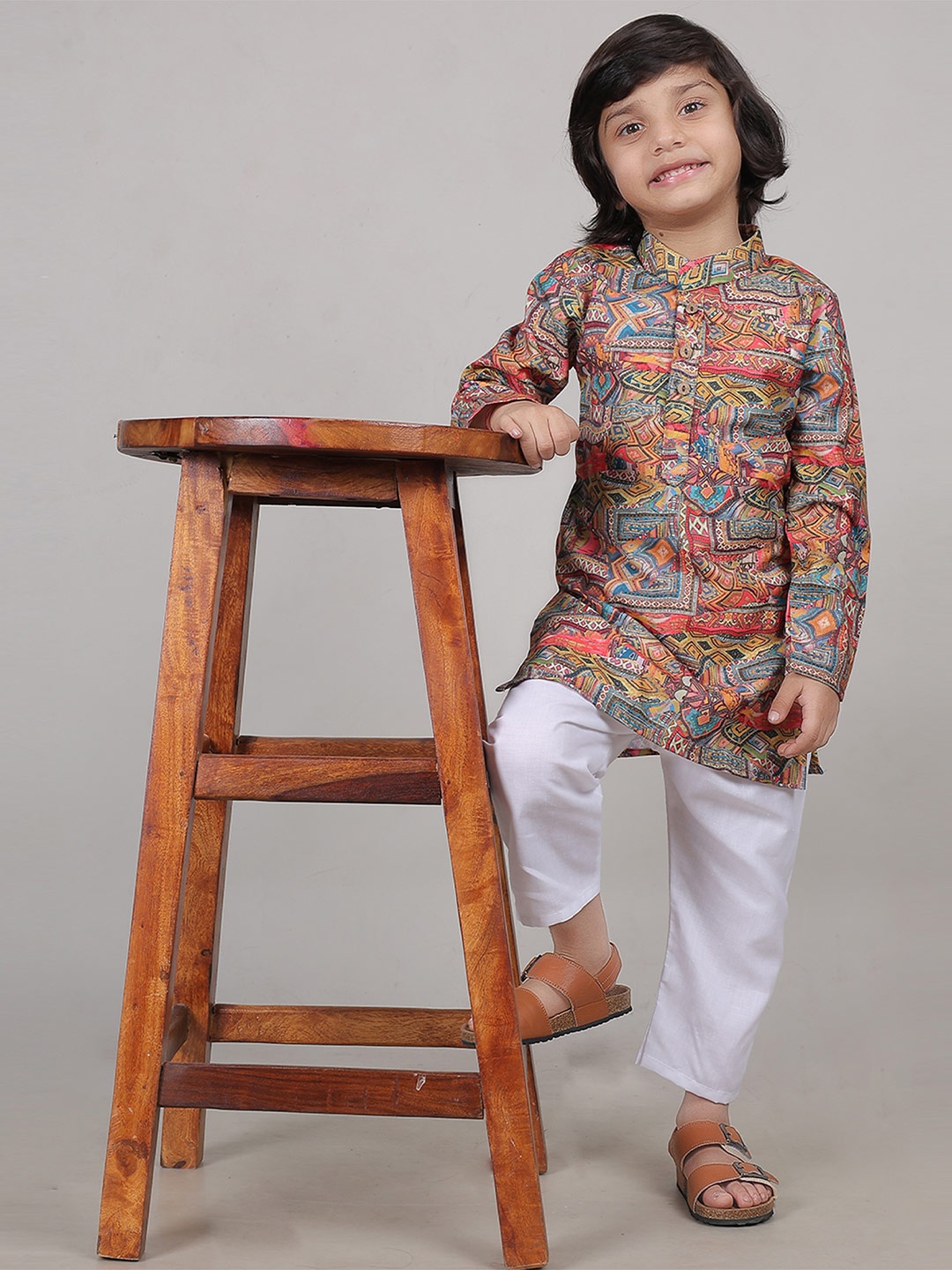 

AHC Unisex Kids Printed Regular Pure Cotton Kurta with Pyjamas, Green