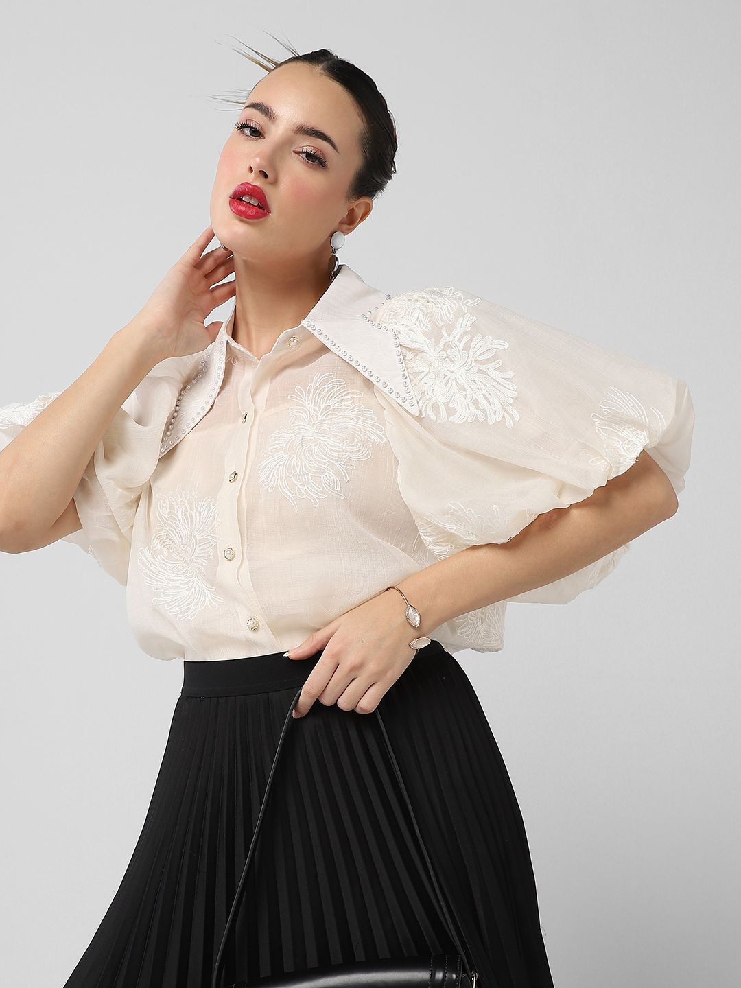

SHOWOFF Women Comfort Semi Sheer Casual Shirt, Cream