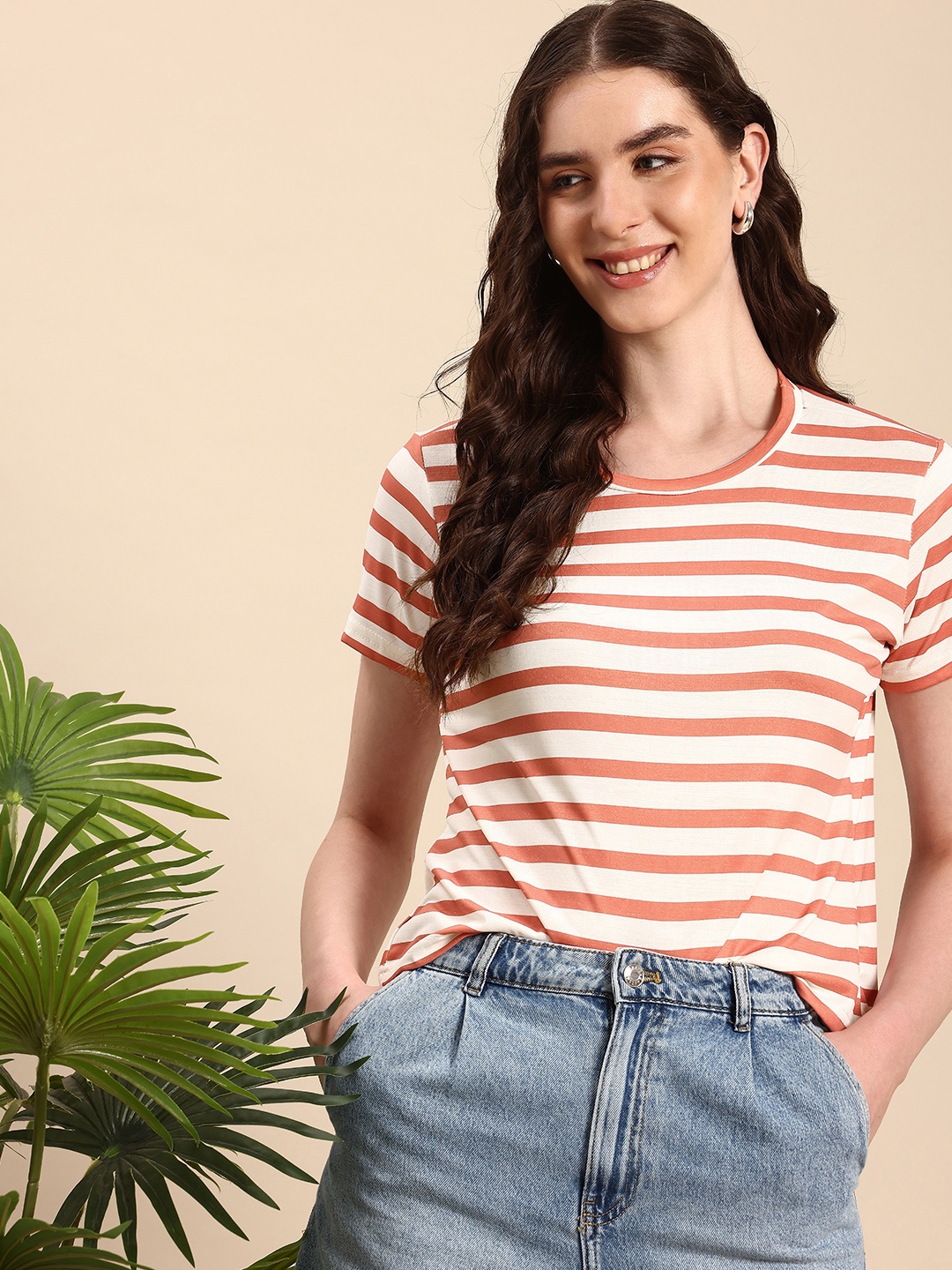 

Mast & Harbour Striped Anti Odour T-shirt, Orange