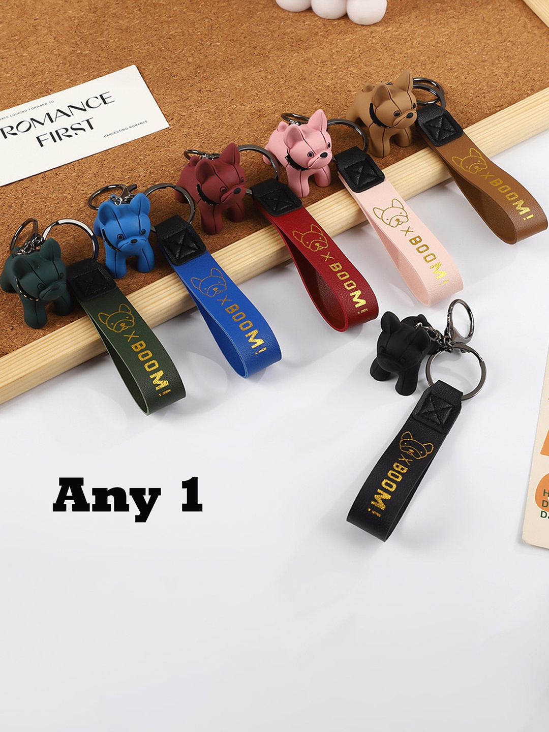 

Flenzy Bulldog Puppy Miniature Keychain With leather Belt, Blue