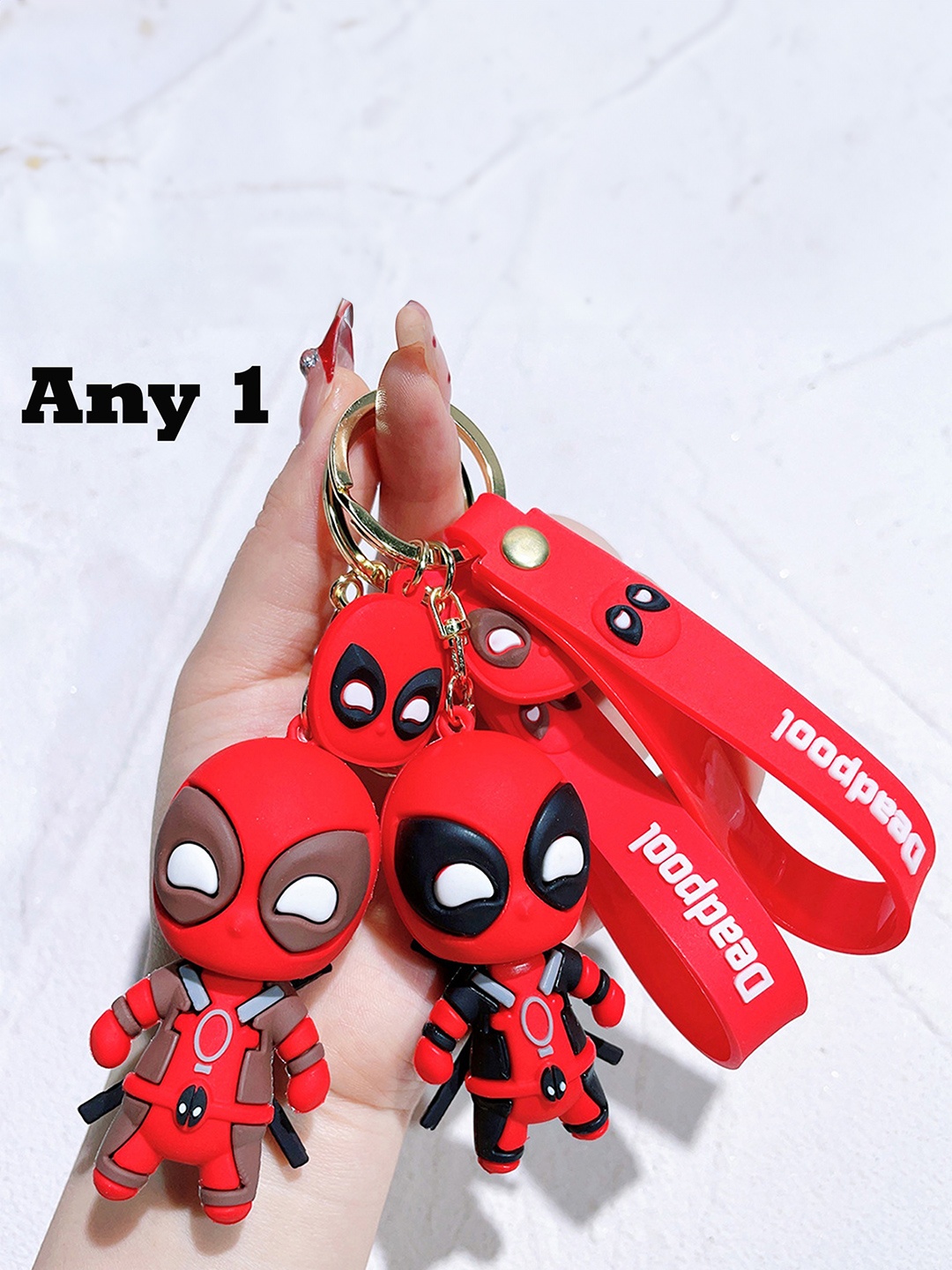 

Flenzy 3D Deadpool Cartoon Keychain With Belt, Red