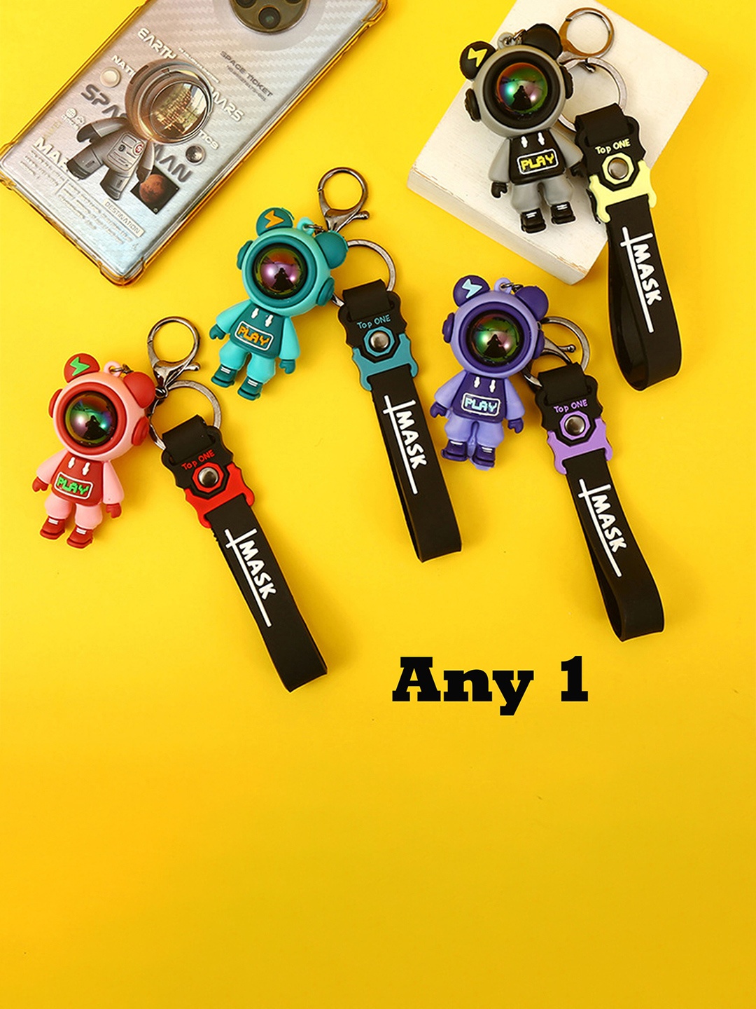

Flenzy ANY1 Color Cute 3D Astronaut Keychain With Silicone Belt, Assorted