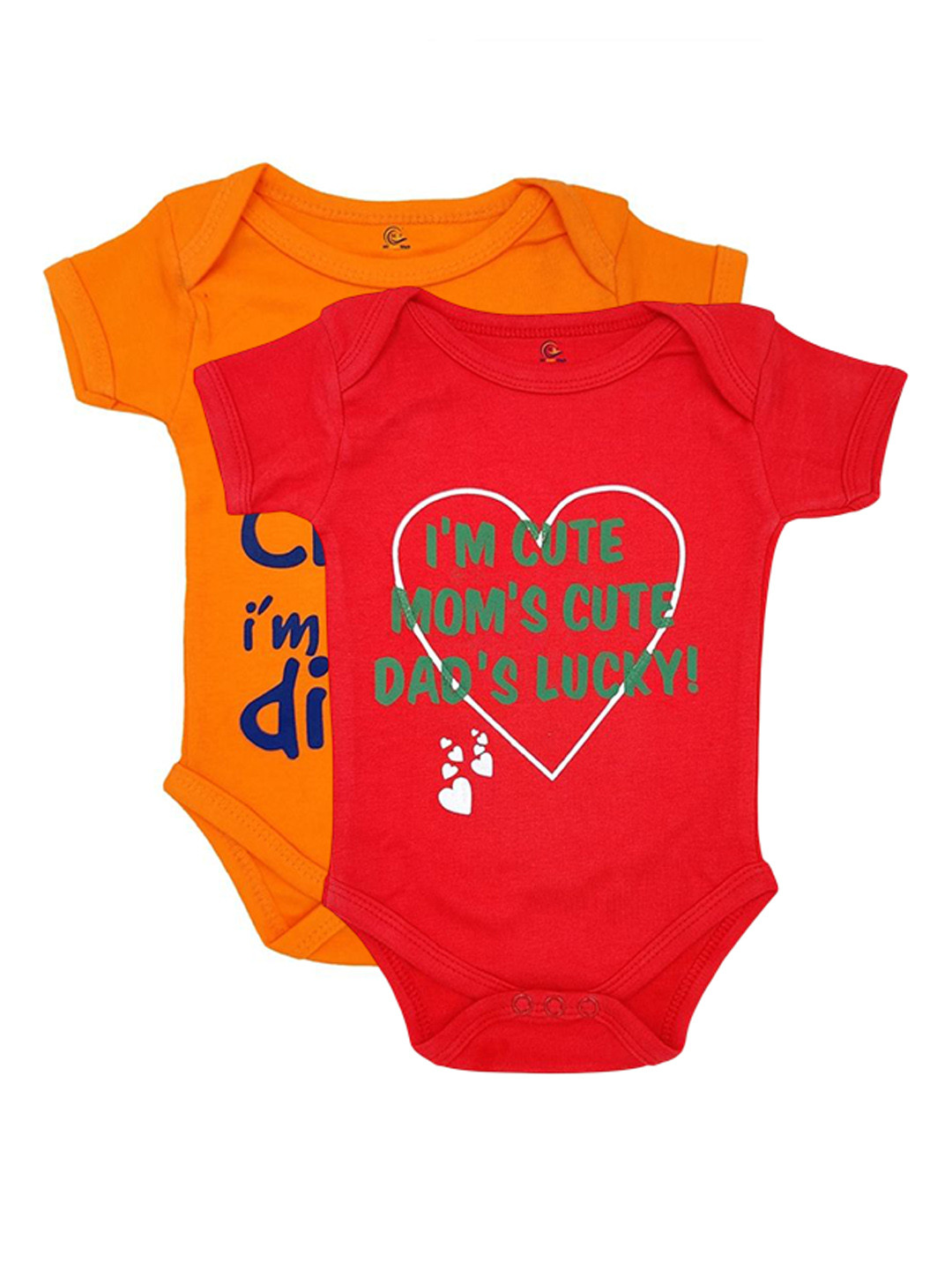 

BAESD Infants Pack Of 2 Printed Pure Cotton Bodysuits, Orange