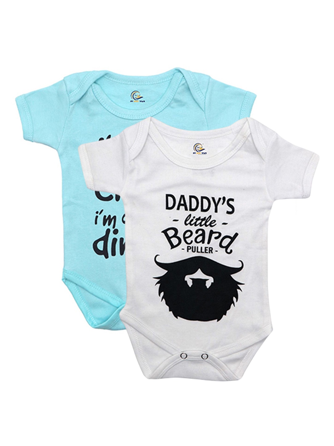 

BAESD Infants Pack Of 2 Printed Pure Cotton Bodysuits, Turquoise blue