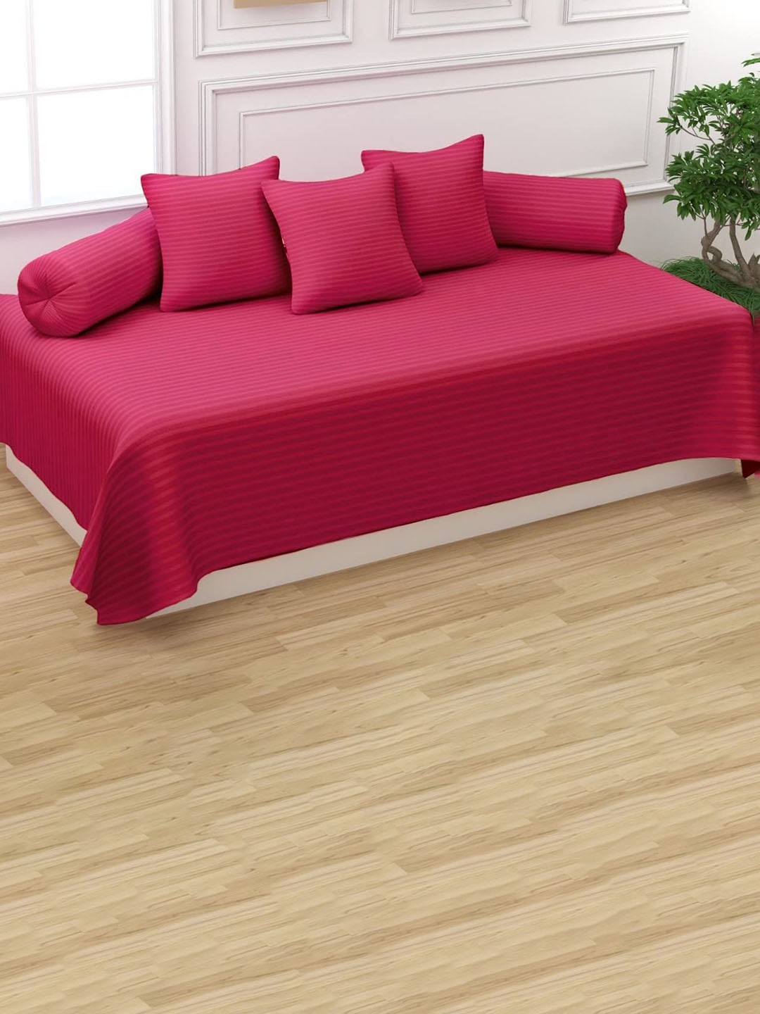 

Trance Home Linen 6-Pcs Pink Striped Cotton Diwan Set