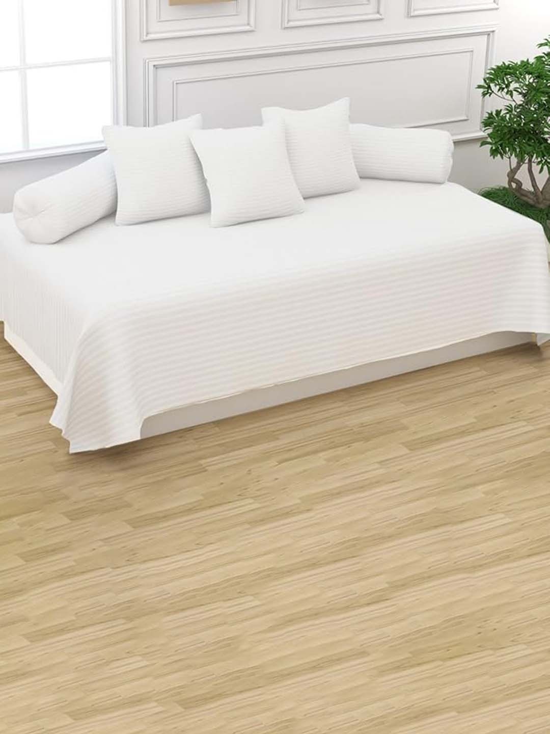 

Trance Home Linen 6-Pcs Orange Striped Cotton Diwan Set, White