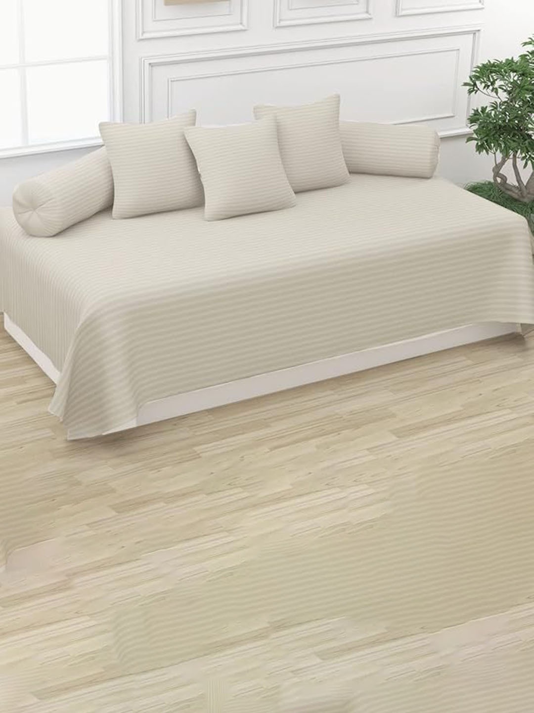 

Trance Home Linen 6-Pcs Cream Colored Striped Cotton Diwan Set
