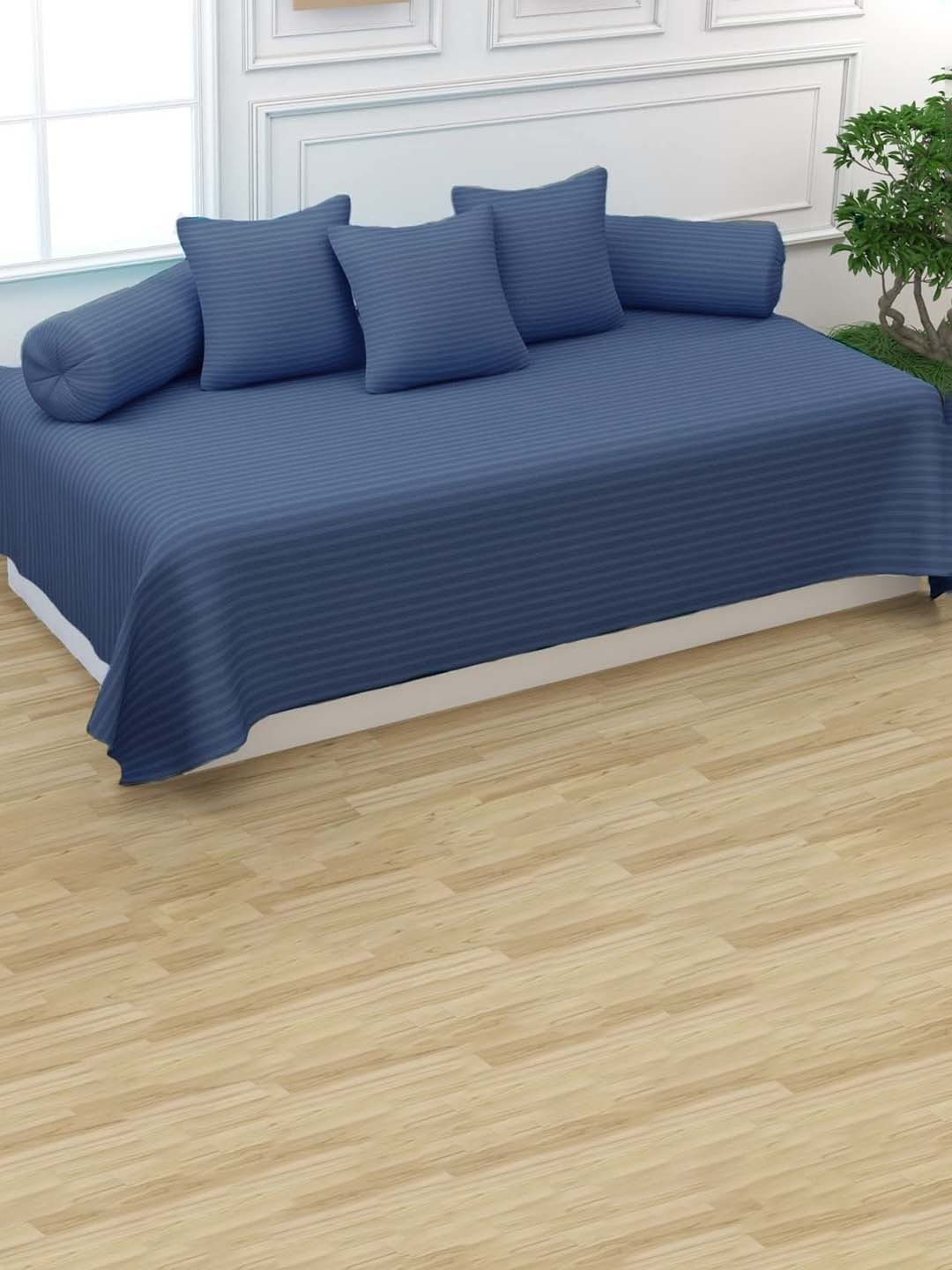 

Trance Home Linen 6-Pcs Blue Striped Cotton Diwan Set
