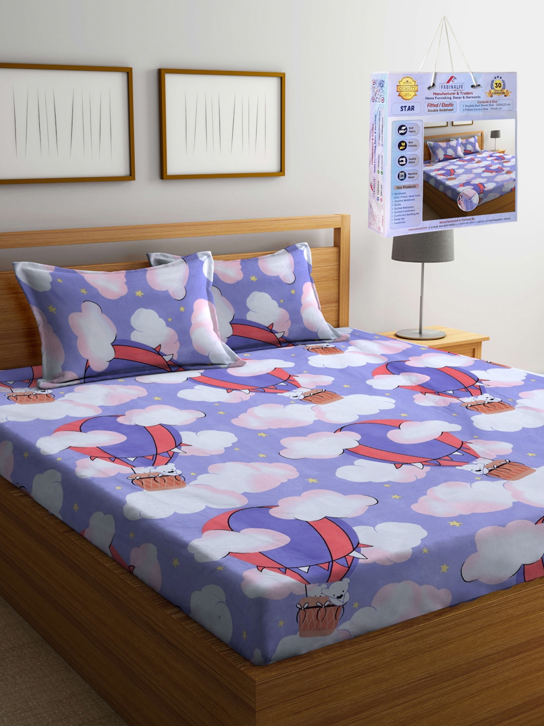 

FABINALIV Purple Cartoon Characters 300TC King Bedsheet & 2 Pillow Covers 2.50 m x 2.25 m