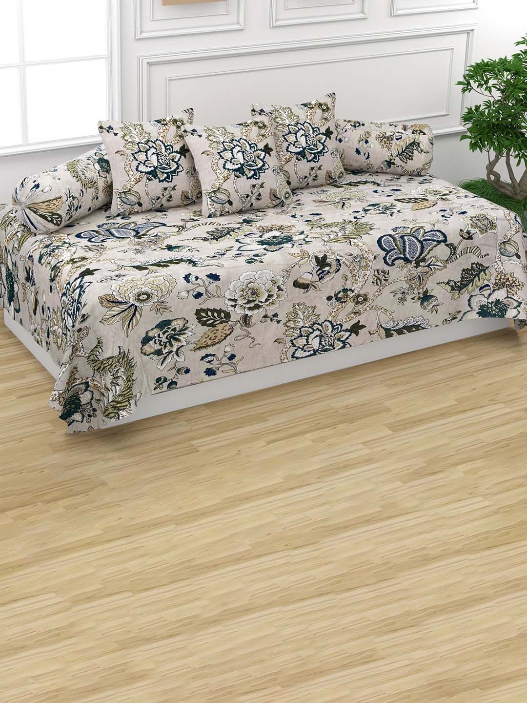 

Trance Home Linen 6-Pcs Brown & Blue Printed Cotton Diwan Set