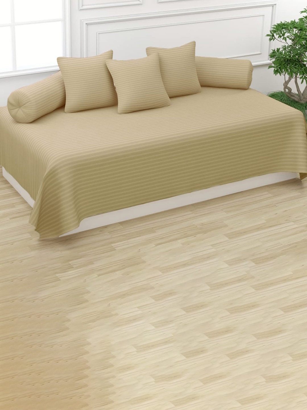 

Trance Home Linen 6-Pcs Beige Striped Cotton Diwan Set