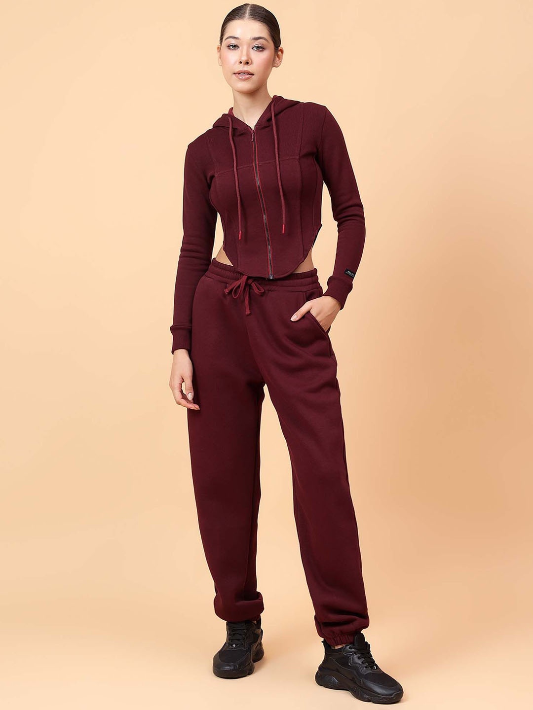 

Fikin Women Fleece Corset Jacket, Burgundy