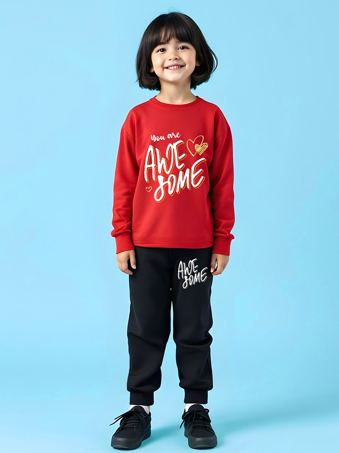 

YK X Trampoline Girls Printed T-shirt with Trousers, Red