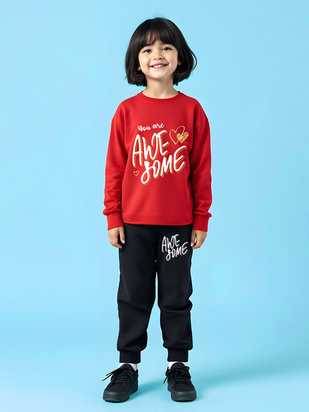 

YK X Trampoline Girls Printed T-shirt with Trousers, Red