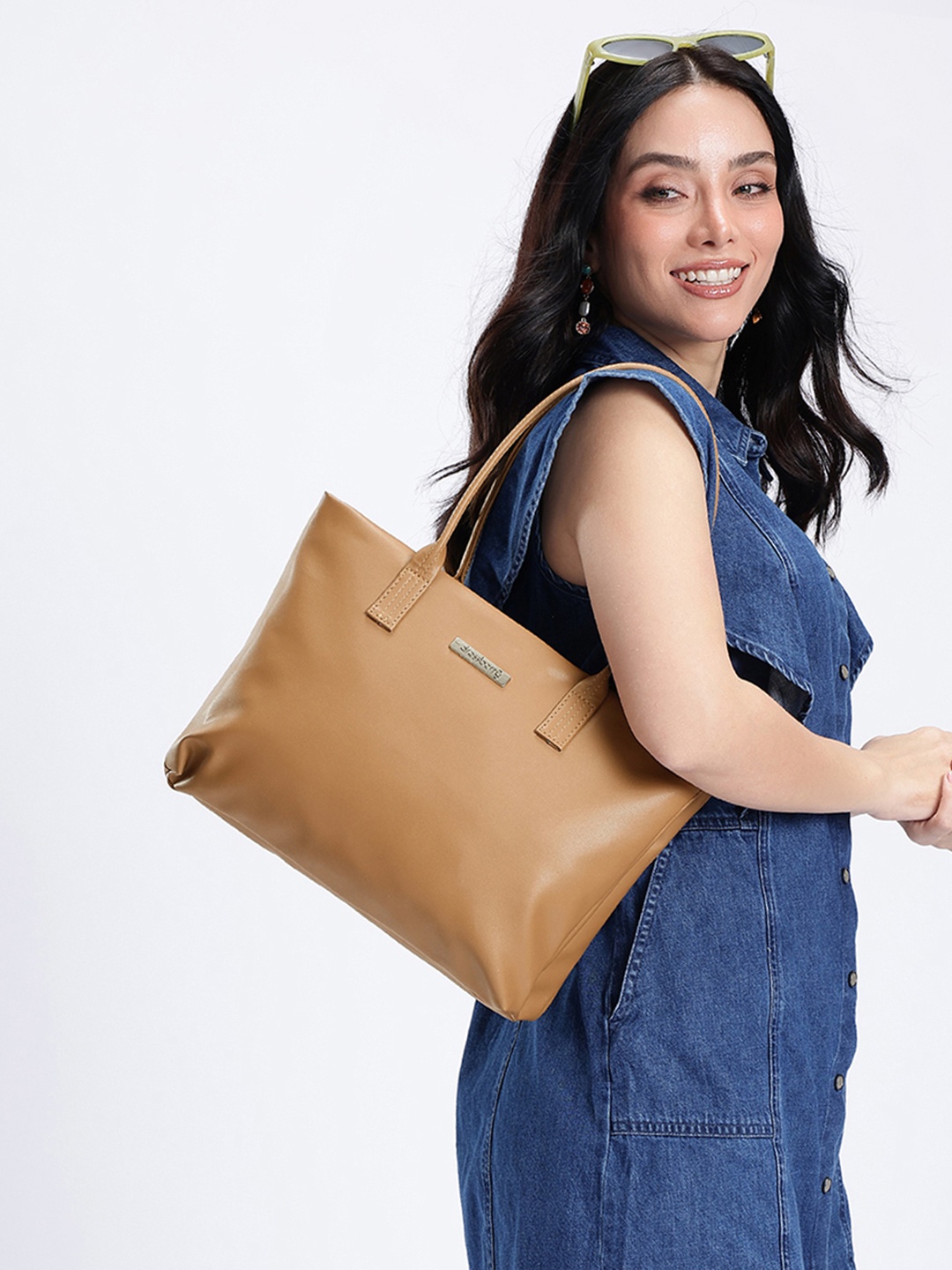 

DressBerry Textured Faux Leather Structured Shoulder Bag, Tan