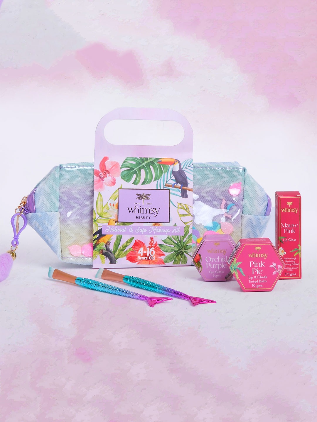 

Whimsy Beauty Set Of 4 Safe & Organic Pouch Teen Beauty Makeup Kit, Peach