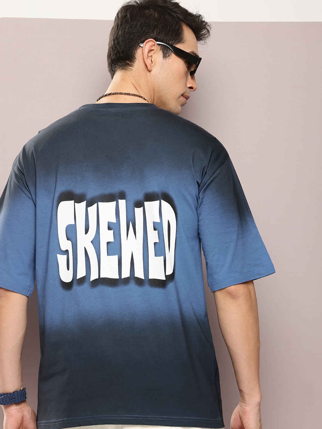 

Kook N Keech Typography Dyed Oversized T-shirt with Pocket Detail, Blue