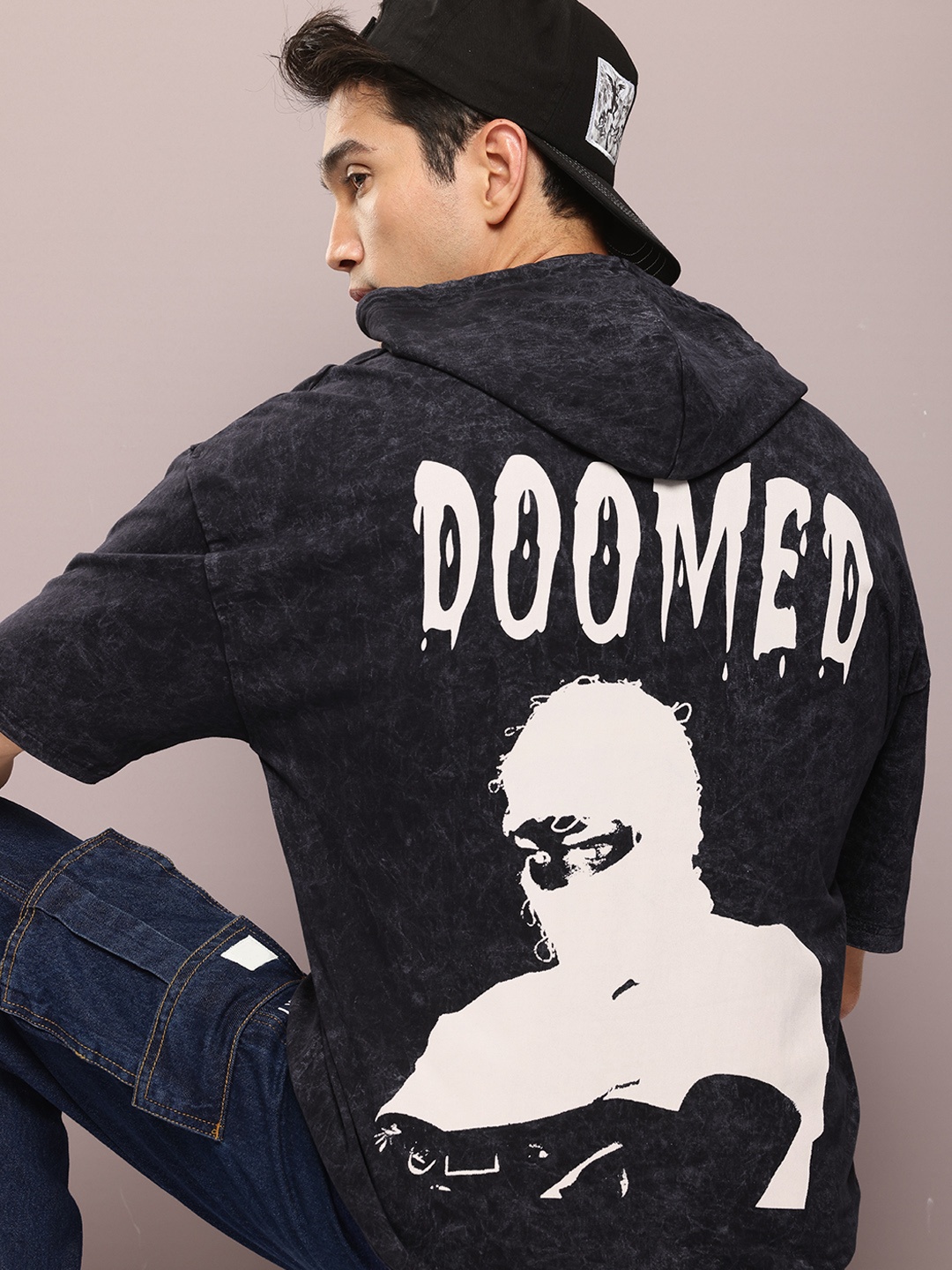 

Kook N Keech Graphic Printed Hooded Oversized T-shirt, Black