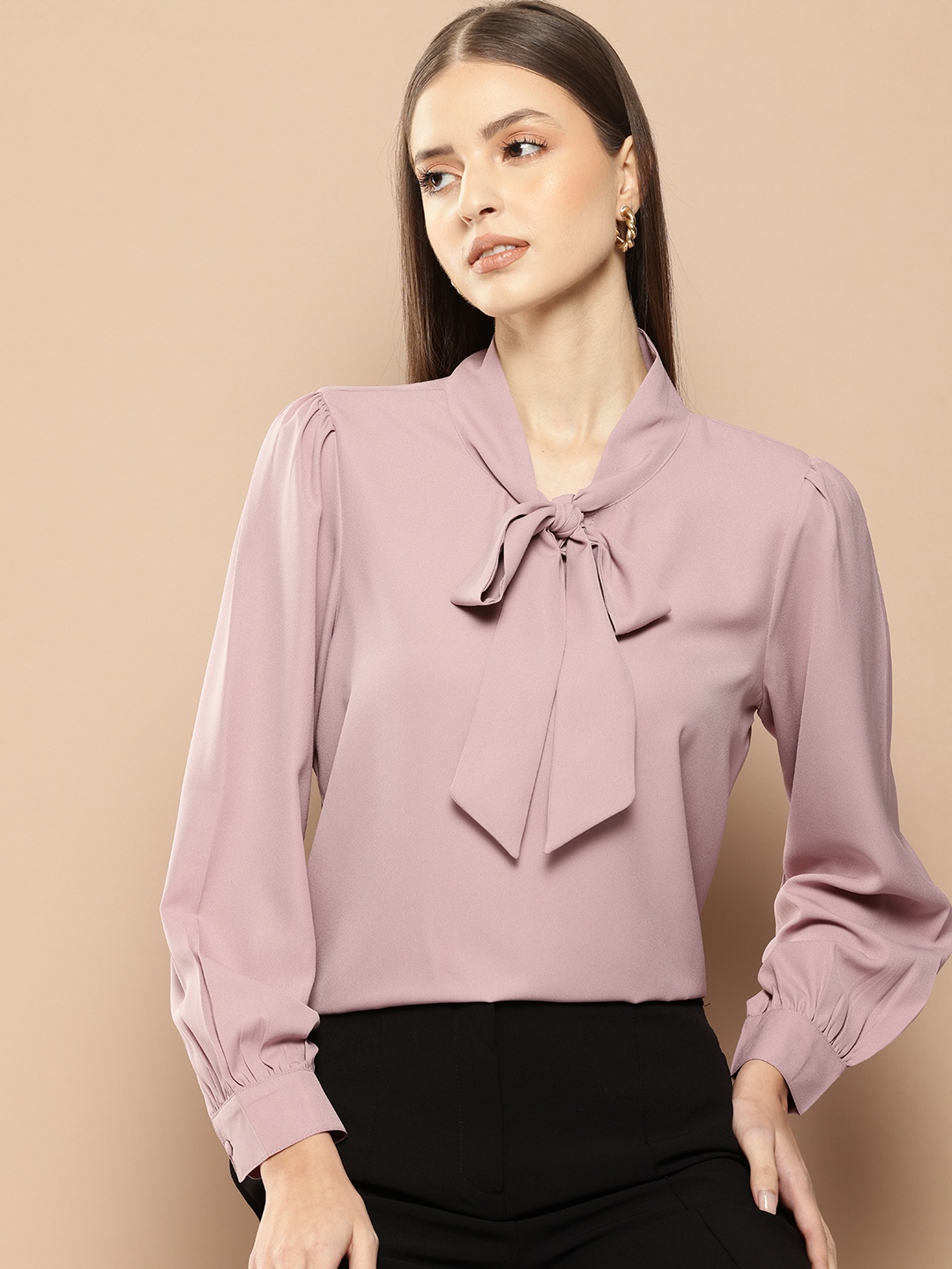 

her by invictus Tie-Up Neck Shirt Style Top, Mauve