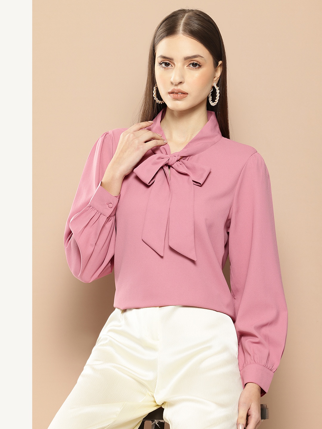 

her by invictus Tie-Up Neck Shirt Style Top, Mauve