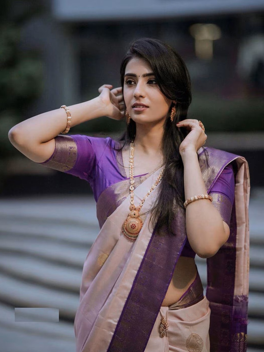 

STYLEELITE Woven Design Zari Pure Silk Designer Saree, Beige