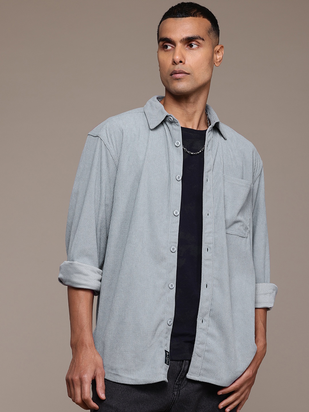 

The Roadster Lifestyle Co. Men Classic Textured Corduroy Shirt, Grey
