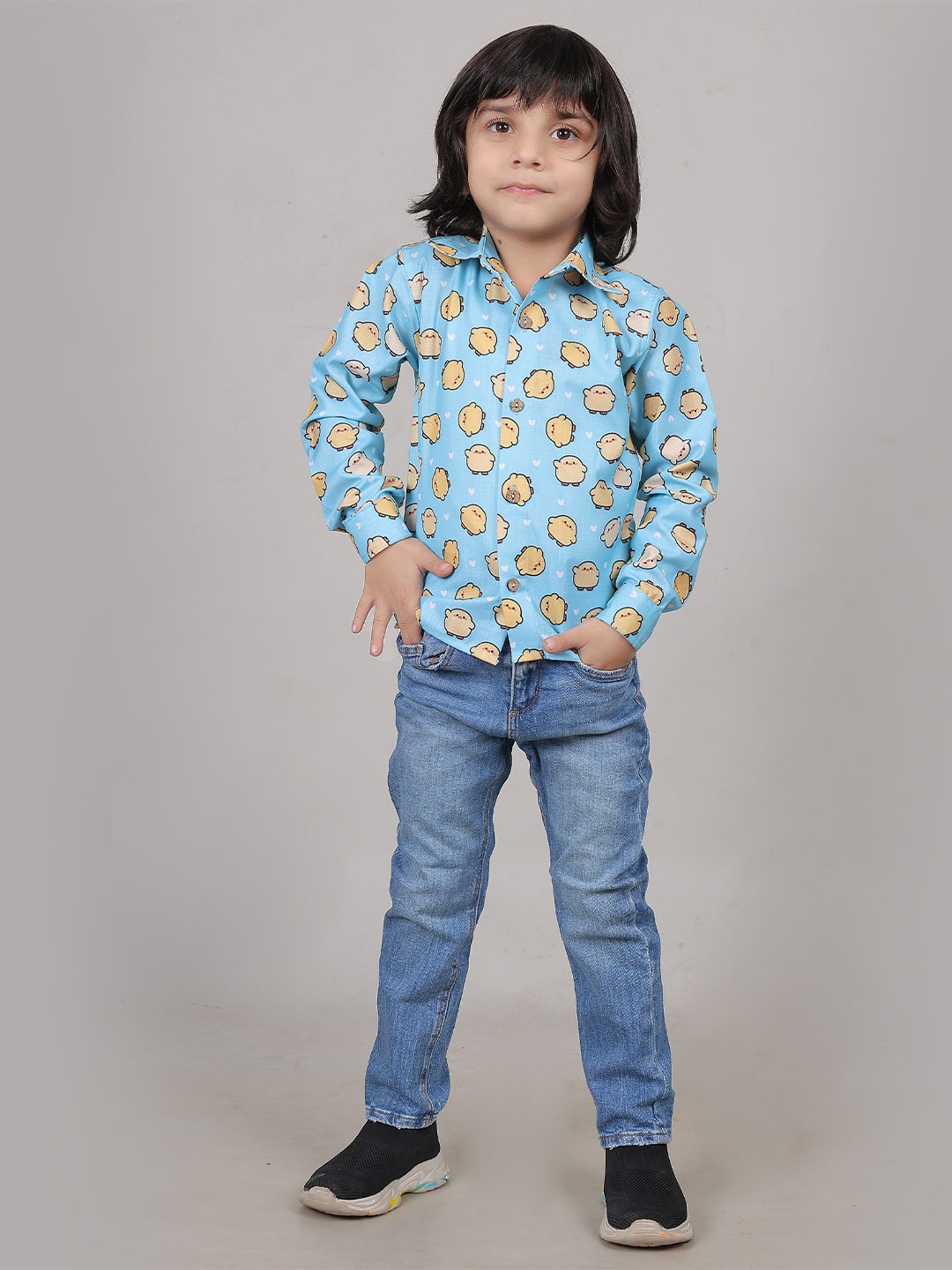 

AHC Unisex Kids Spread Collar Conversational Printed Casual Shirt, Turquoise blue