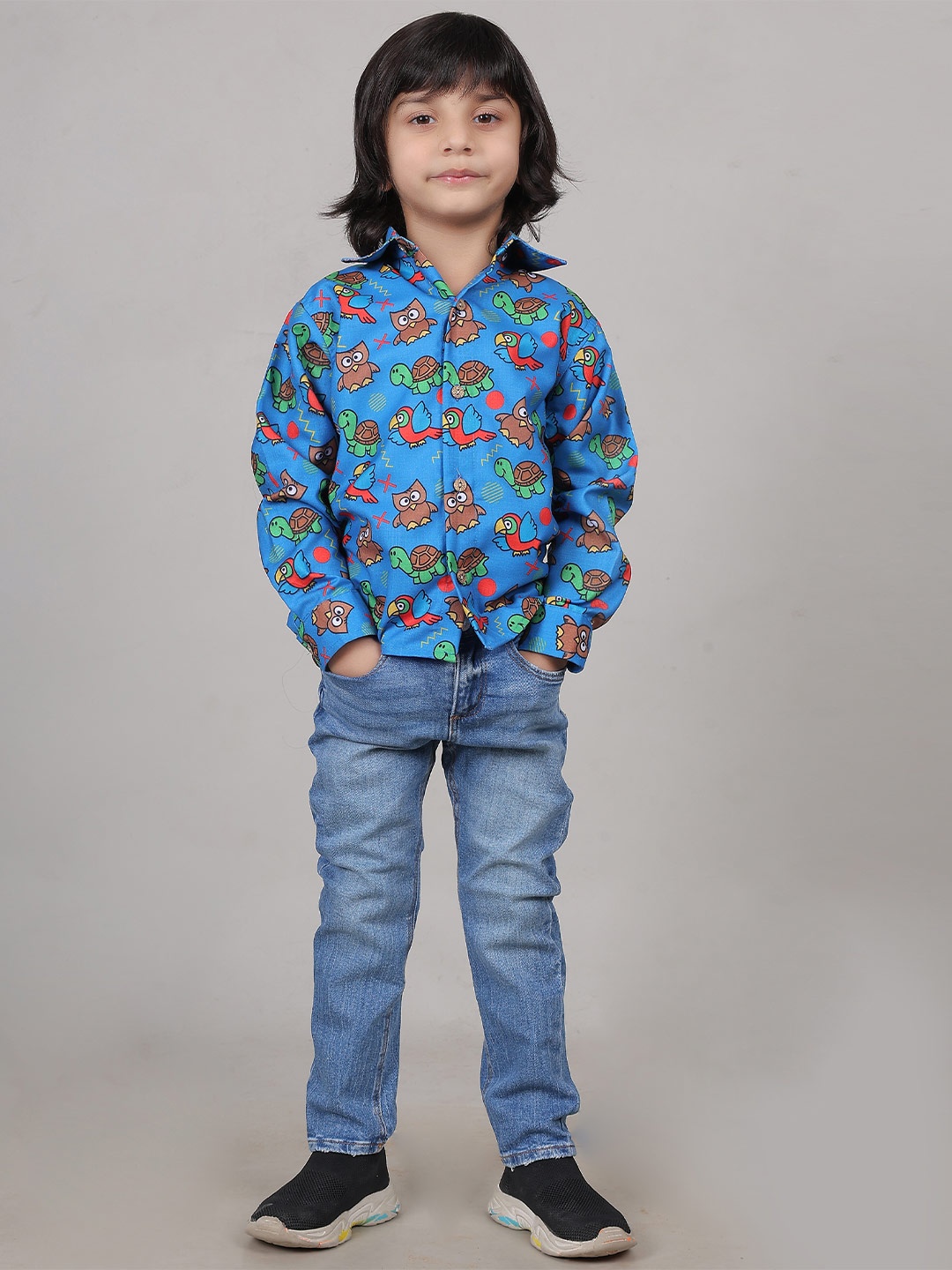 

AHC Unisex Kids Spread Collar Graphic Printed Casual Shirt, Blue