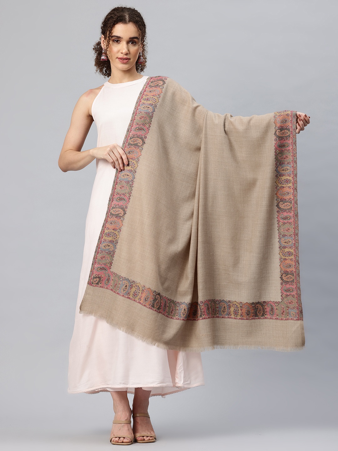 

SWI Stylish Floral Kani Woven Design Shawl, Beige
