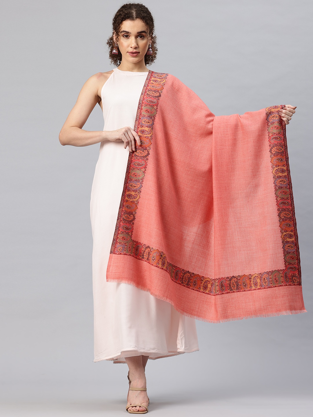 

SWI Stylish Floral Kani Woven Design Shawl, Peach