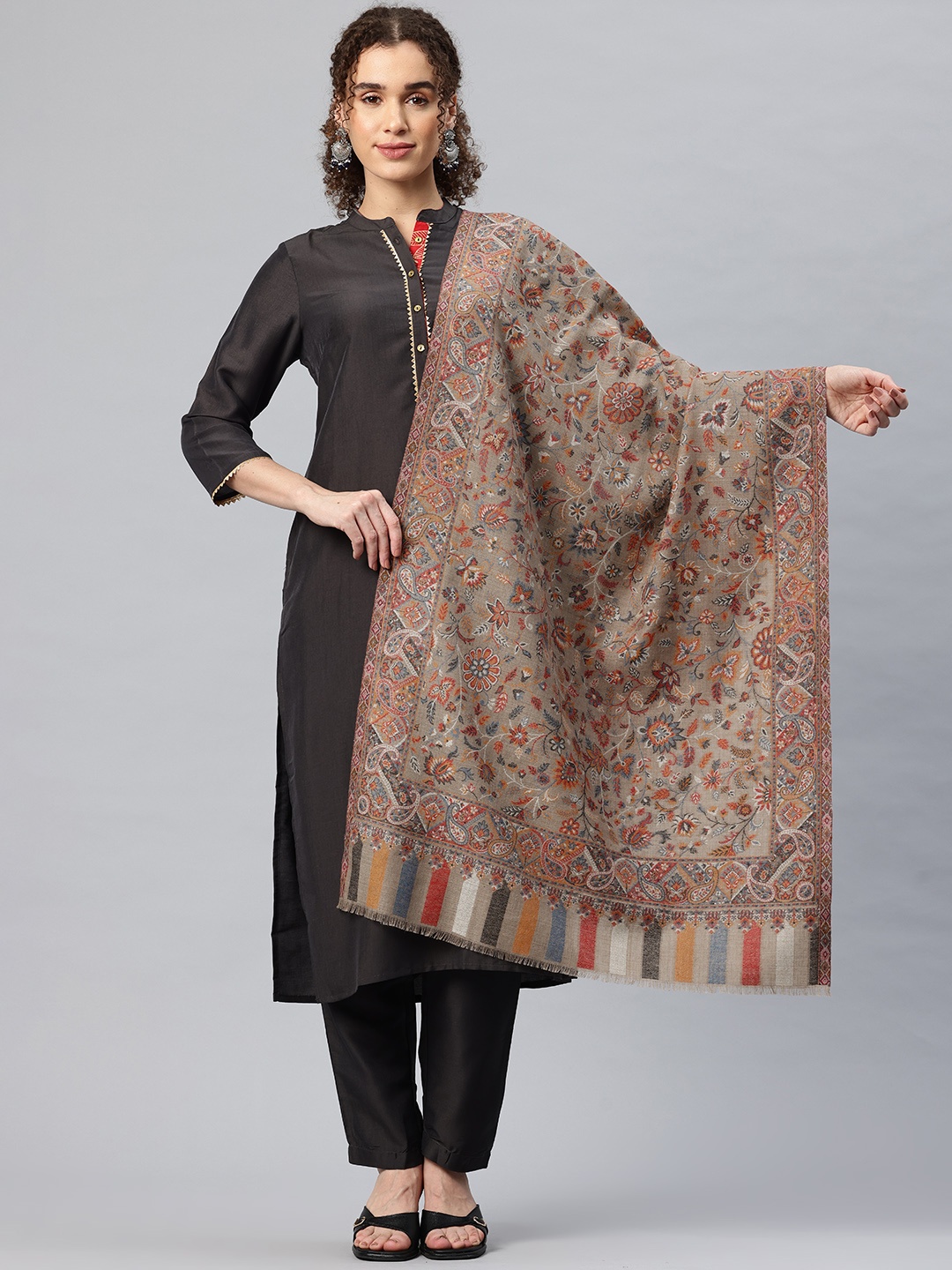 

SWI Stylish Floral Kani Woven Design Shawl, Beige