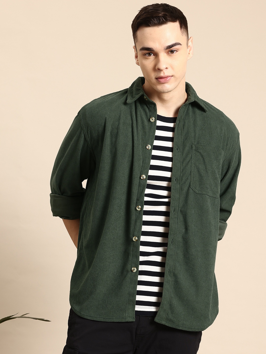 Mast & Harbour Classic Corduroy Casual Shirt, Olive
