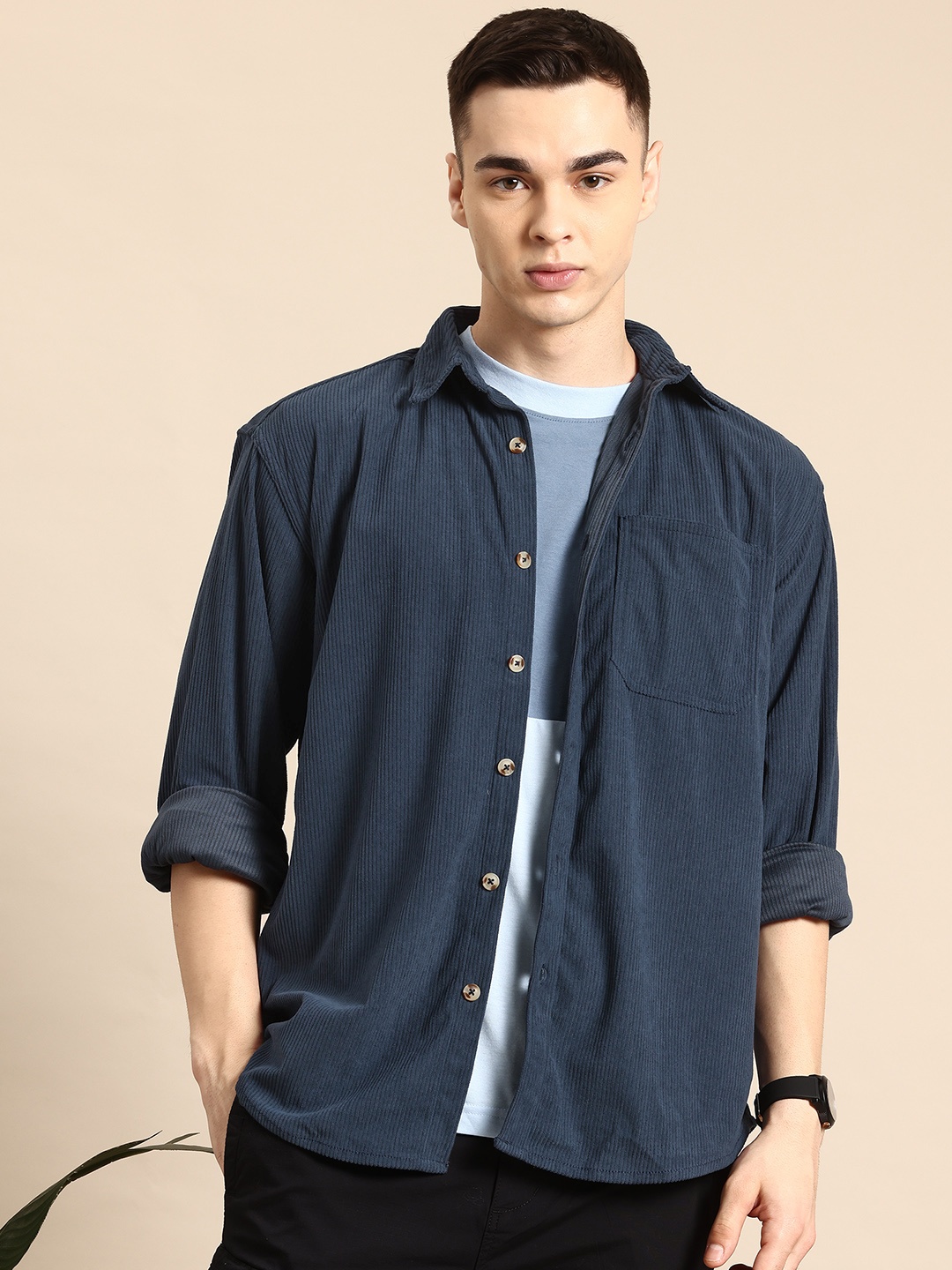 

Mast & Harbour Classic Corduroy Casual Shirt, Navy blue