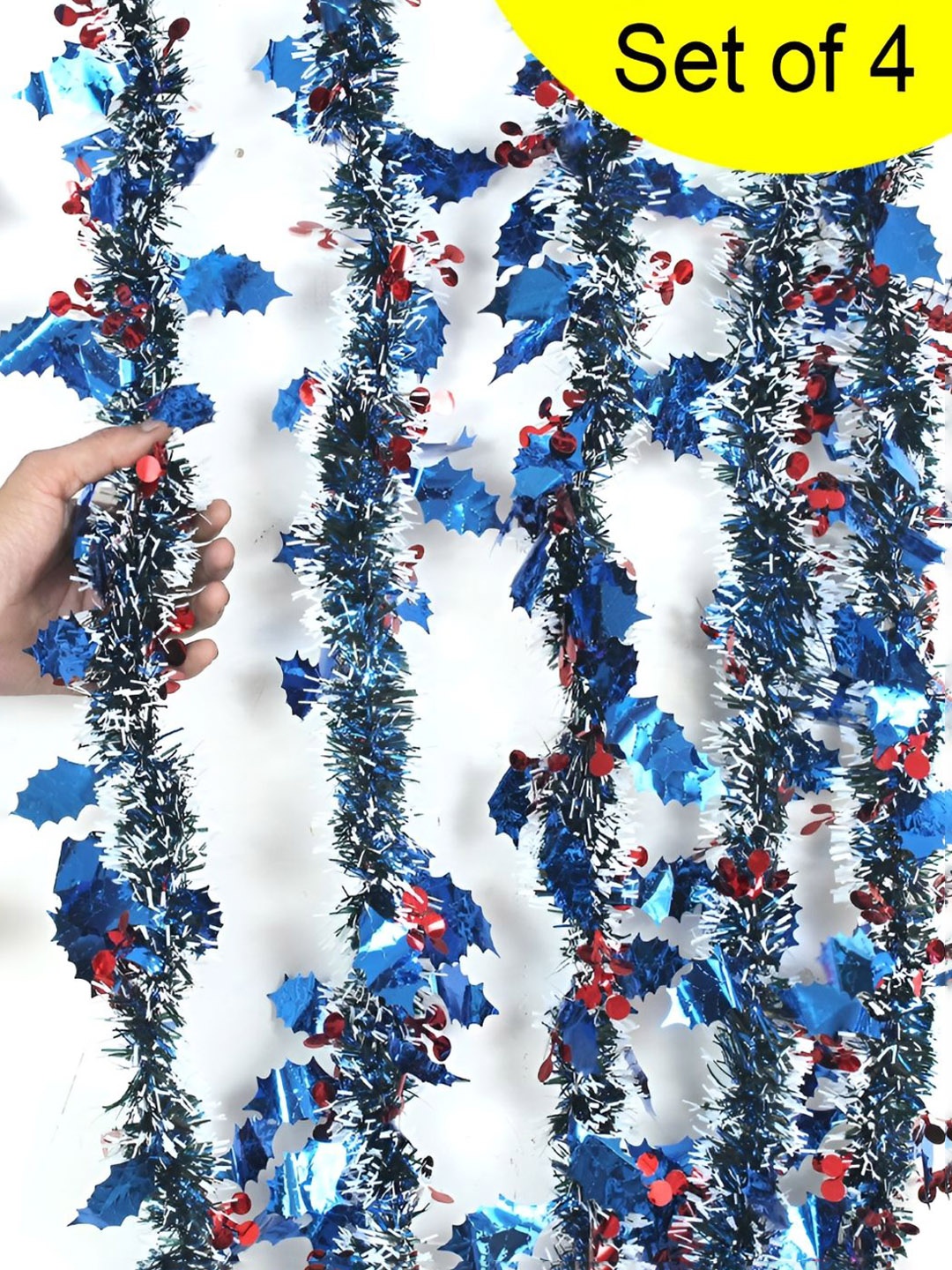 

TIED RIBBONS 4Pcs Blue & Red Artificial Christmas Garlands