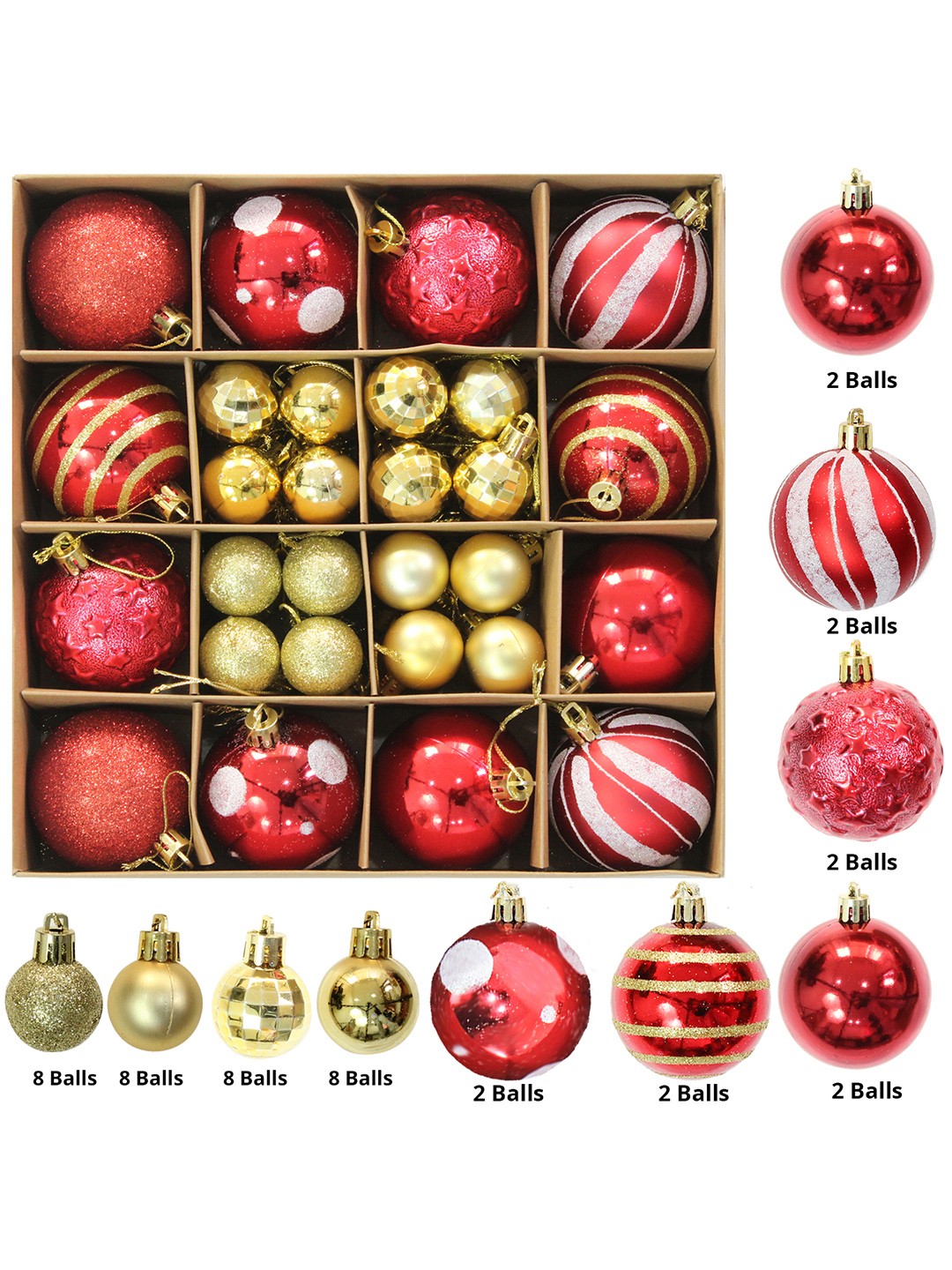 

TIED RIBBONS Set Of 44 Christmas Tree Hangings, Red