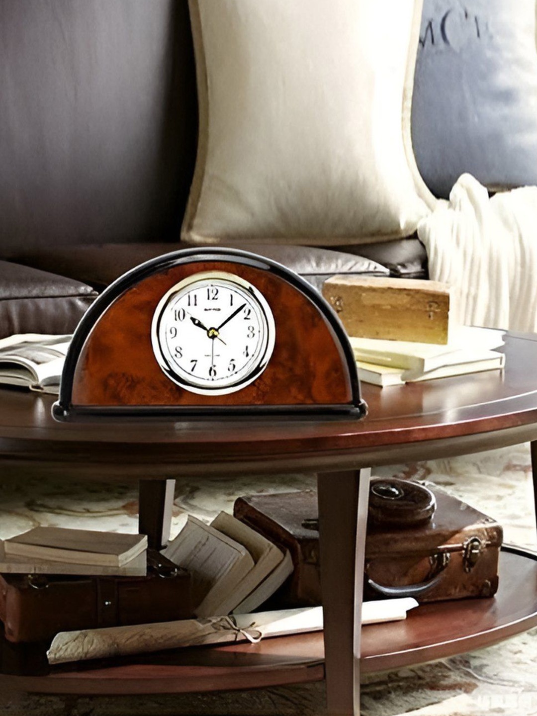 

Rhythm Brown & White Traditional Table Clock