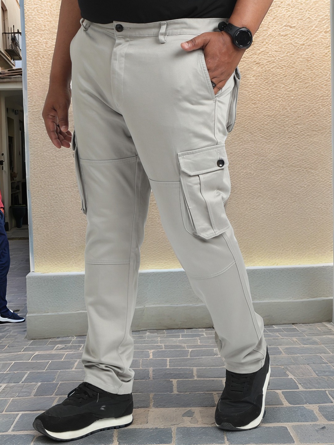 

NEVER NEUD Men Plus Size Relaxed Cargos Trousers, Steel