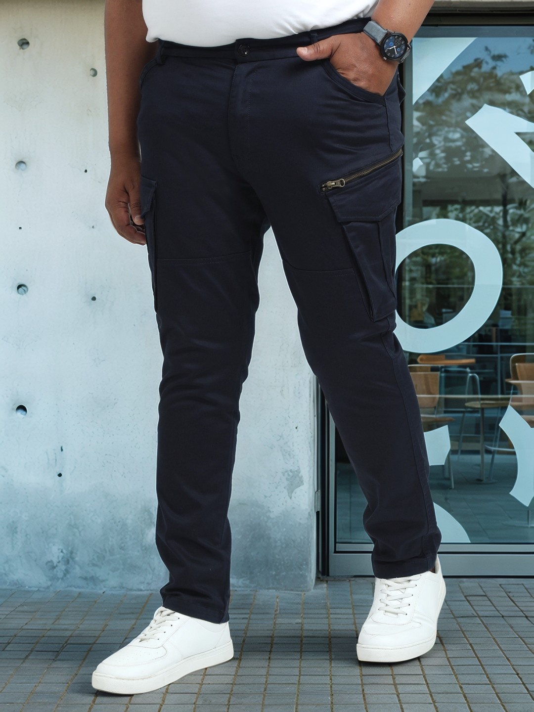 

NEVER NEUD Men Plus Size Relaxed Vintage Utility Cargos Trousers, Navy blue