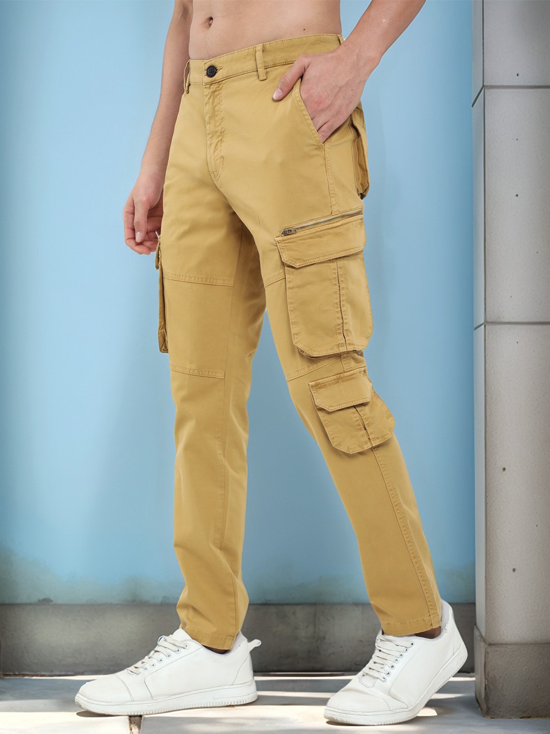 

NEVER NEUD Men Relaxed Vintage Utility Cargos Joggers, Khaki