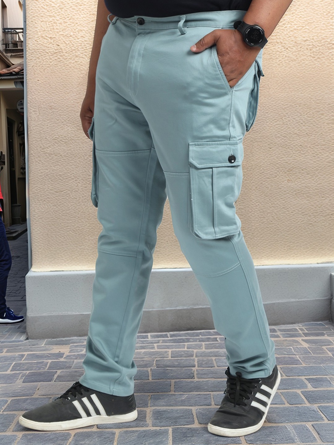 

NEVER NEUD Men Plus Size Relaxed Cargos Trousers, Teal