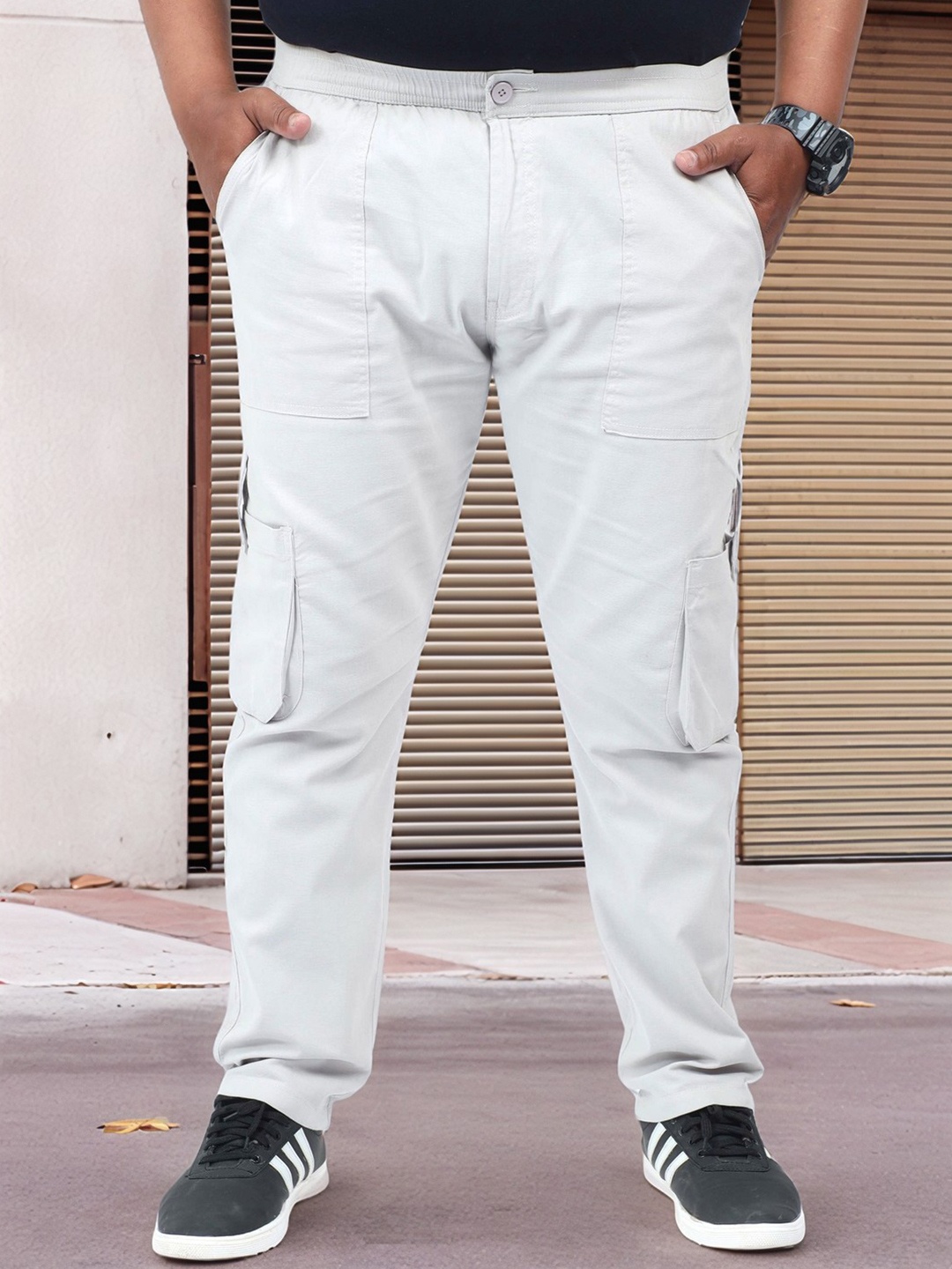 

NEVER NEUD Men Relaxed Big Boys Cargos Trousers, Off white