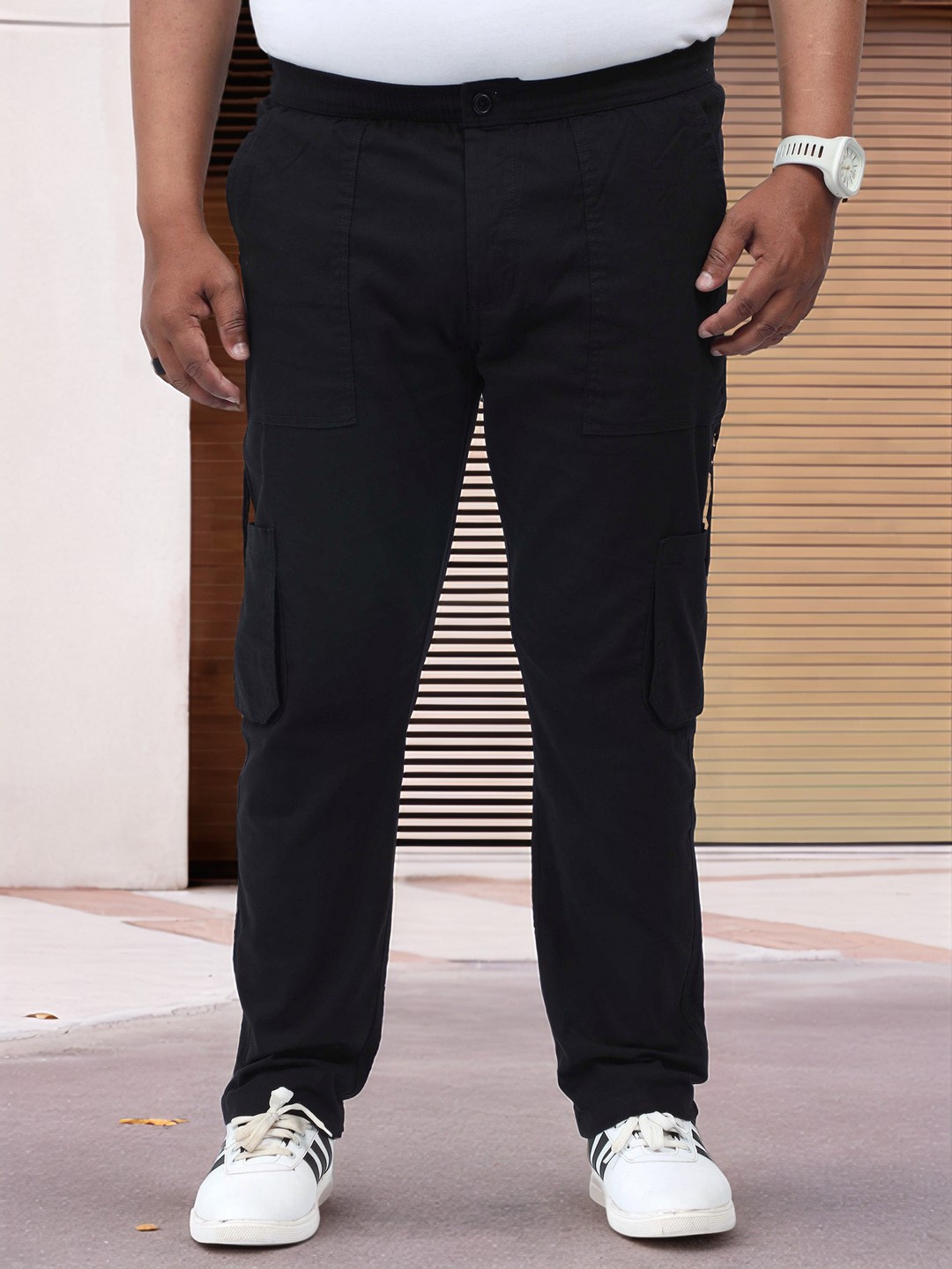 

NEVER NEUD Men Relaxed Big Boys Cargos Trousers, Black