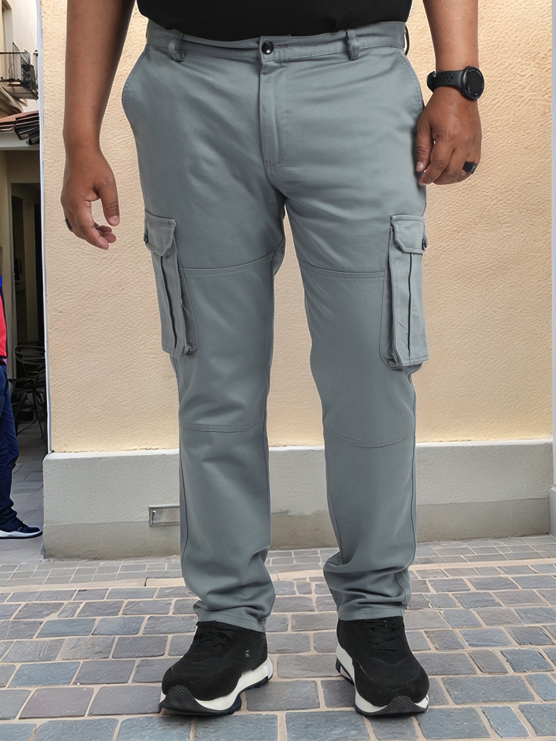 

NEVER NEUD Men Plus Size Relaxed Cargos Trousers, Grey