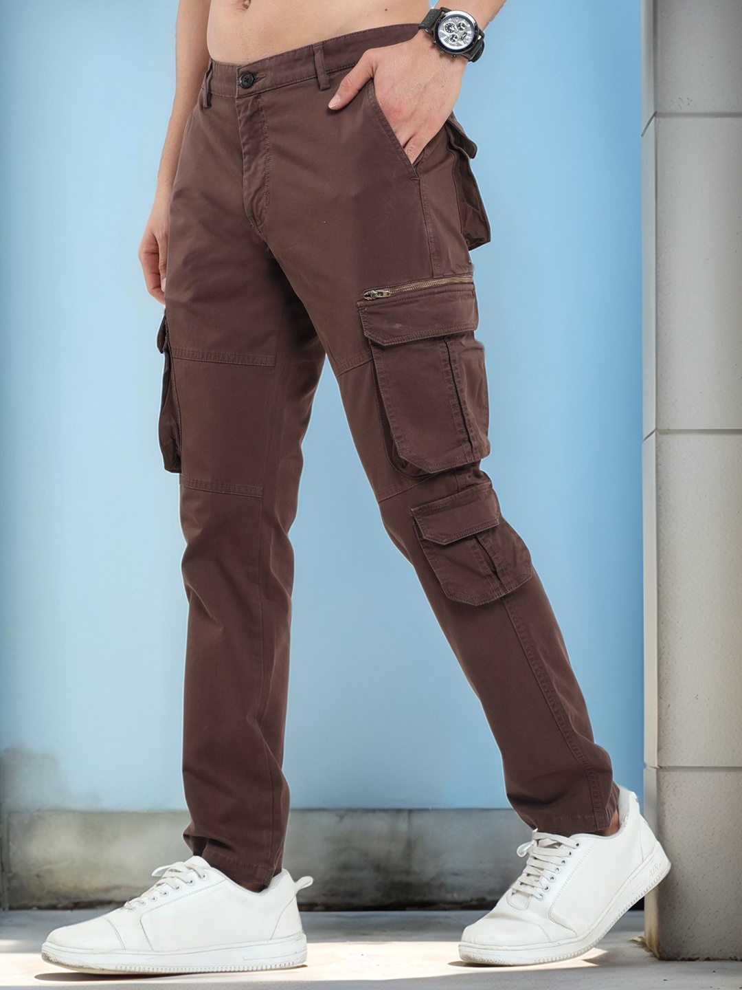 

NEVER NEUD Men Relaxed Vintage Utility Cargos Joggers, Brown