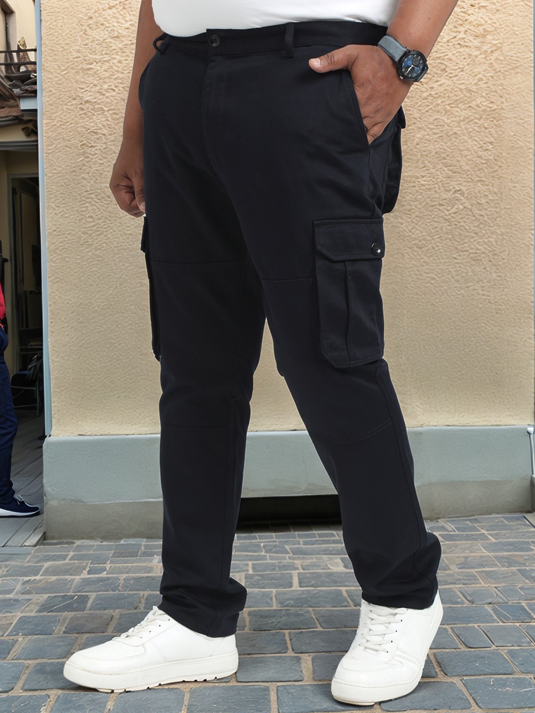 

NEVER NEUD Men Plus Size Relaxed Cargos Trousers, Black