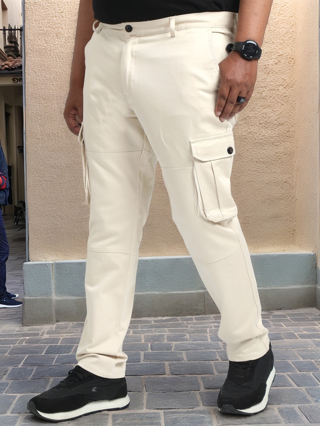 

NEVER NEUD Men Plus Size Relaxed Cargos Trousers, Cream