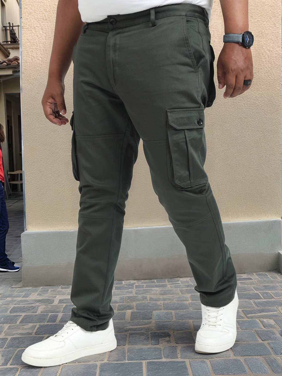 

NEVER NEUD Men Plus Size Relaxed Cargos Trousers, Olive