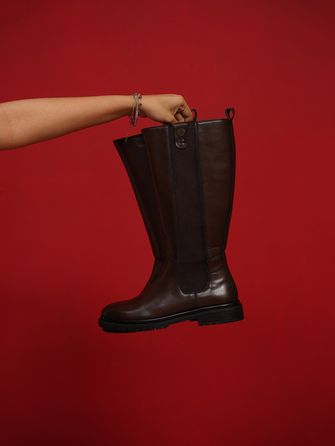 

MICHAEL ANGELO Women High-Top Chelsea Boots, Brown